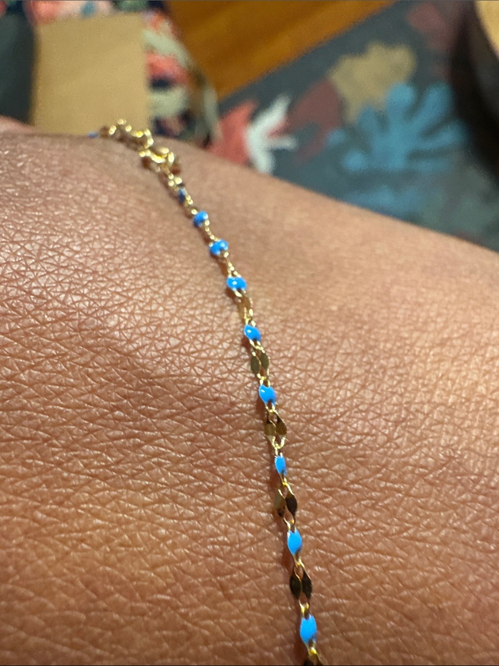 14k Gold Chain Necklace with enamel Blue Bead Accents - Women Jewelry - Picture 8 of 8